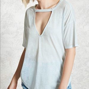 Grey Forever 21 chocker neck shirt.